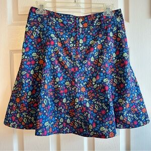 SAHALIE Blue Green Pink Orange Print Snap Waist Flared Skirt Skort * SZ 8